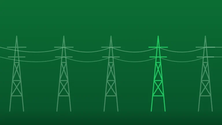 Ilustración de torres de transmisión eléctrica sobre fondo verde