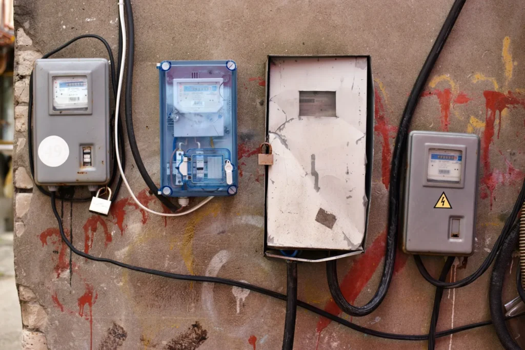 Medidores eléctricos en una pared